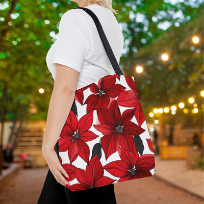 Inked Poinsettias Canvas Tote Bag