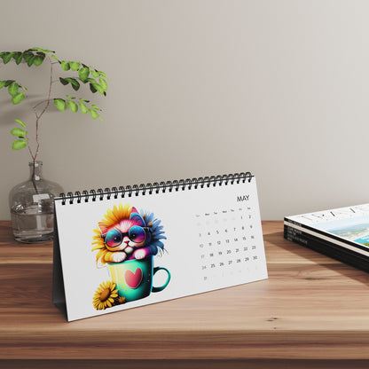 2026 Colorful Cat Desktop Calendar — Cute Kitten Monthly Grid Planner