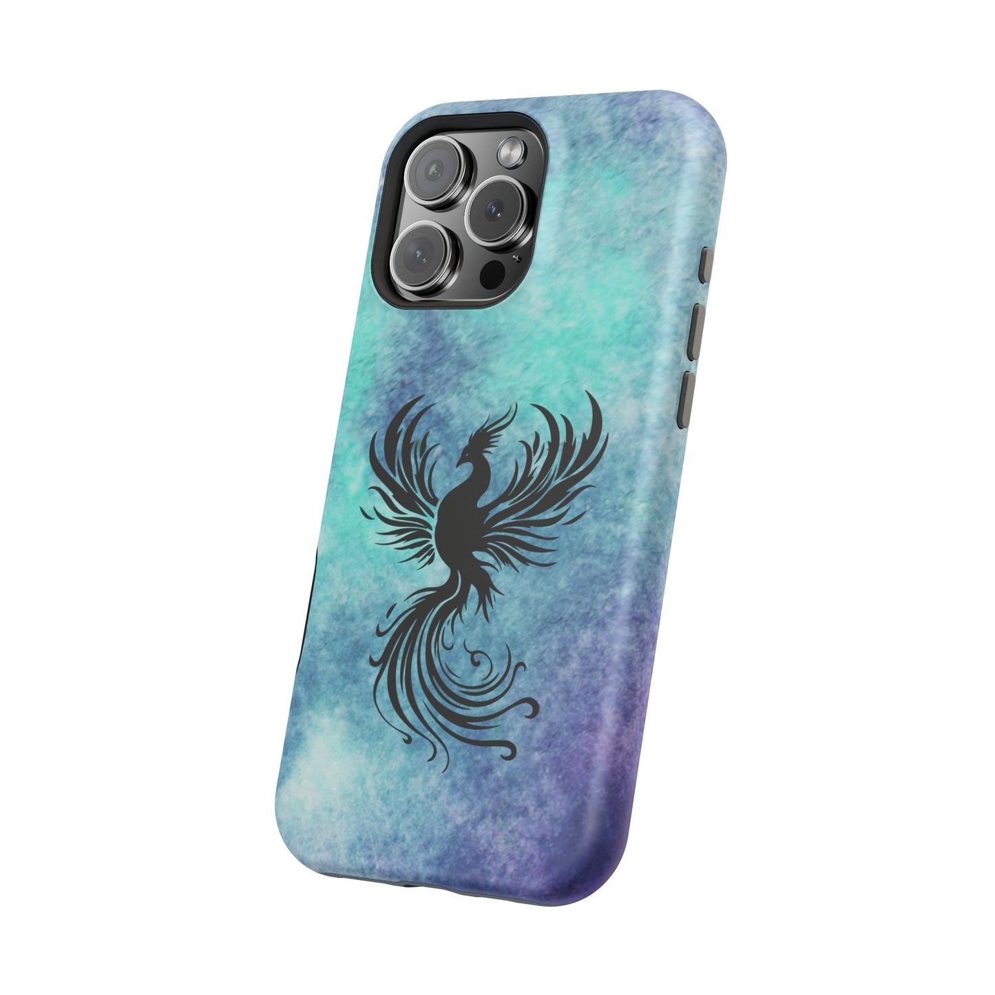Phoenix Silhouette Over Teal Nebula MagSafe® Compatible Tough Case for iPhone