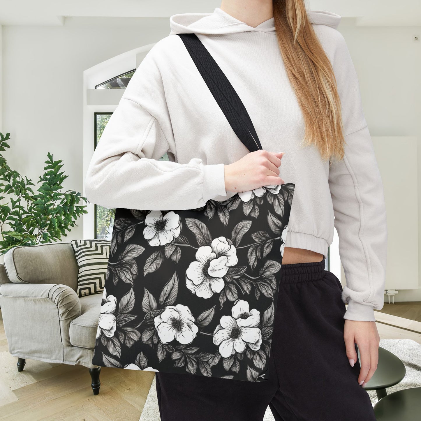 Black & White Daisies Canvas Tote Bag