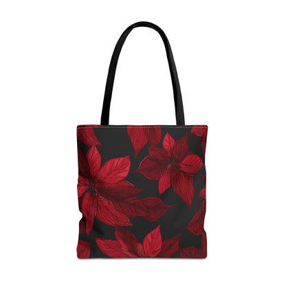 Midnight Poinsettia Garden Canvas Tote Bag