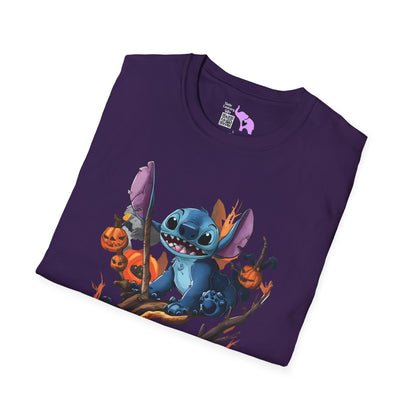 Halloween Stitch in Tree w/Pumpkins Adult T-shirt
