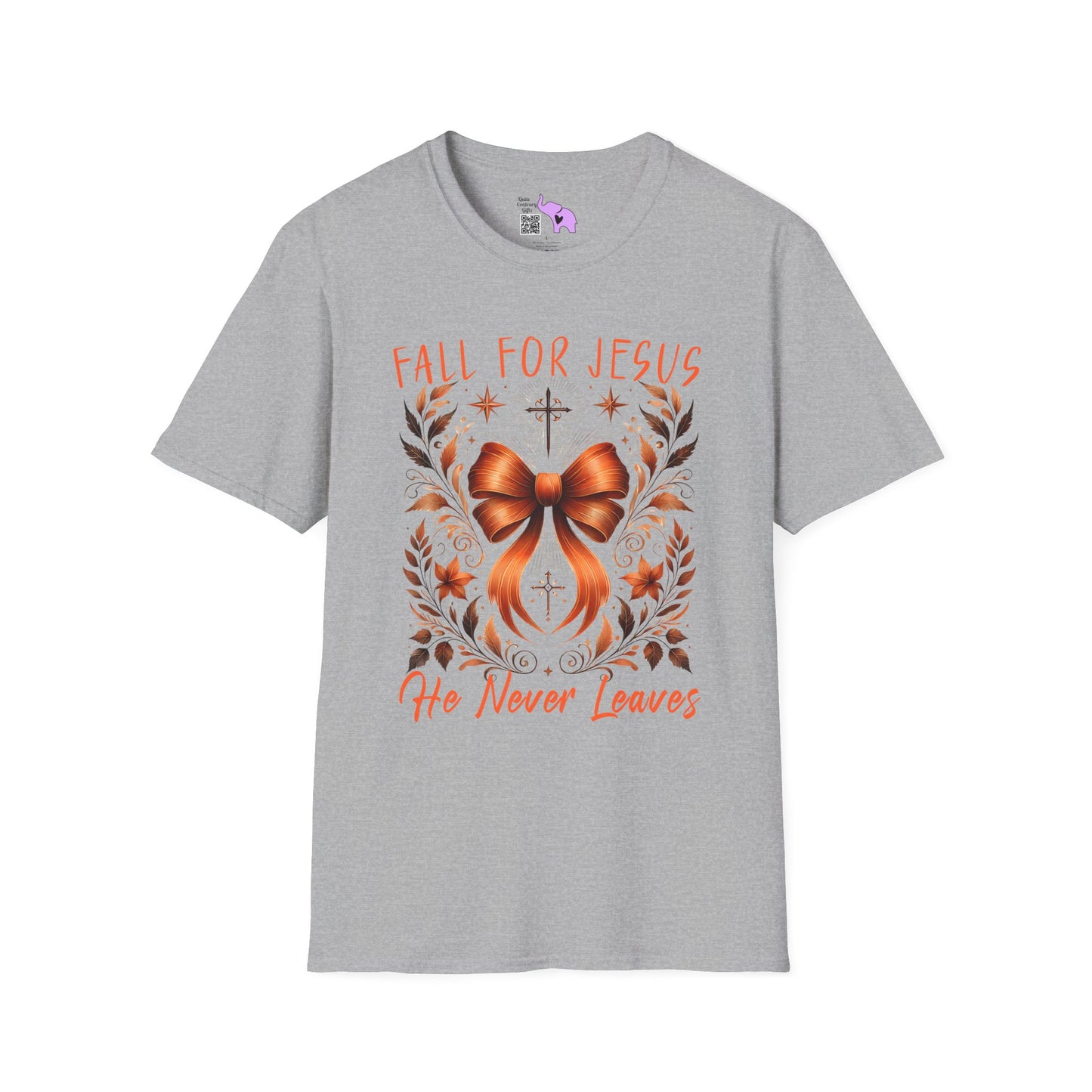 Fall For Jesus He Never Leaves (2) Adult T-shirt