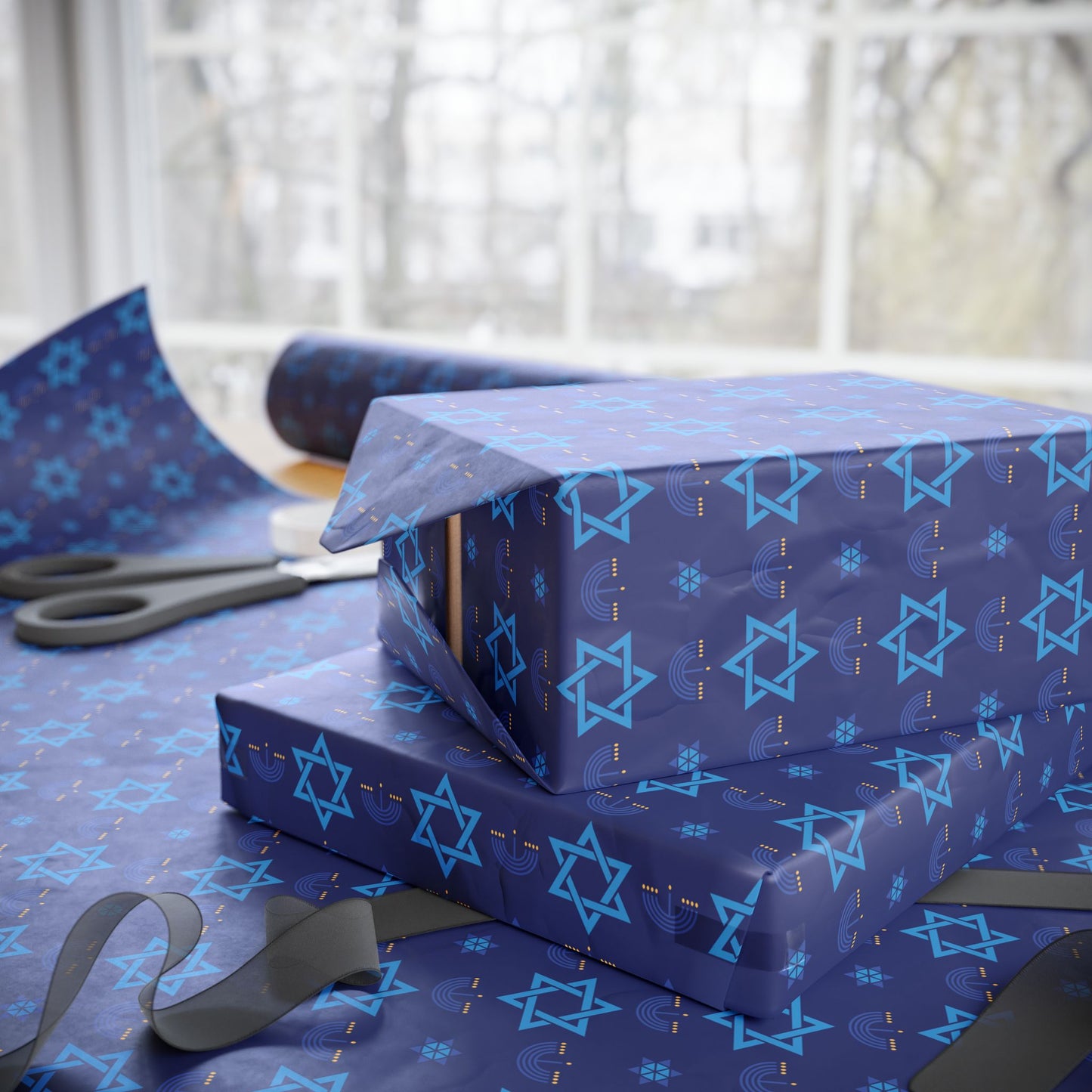 Menorah/Star of David 3 Hanukkah Wrapping Paper