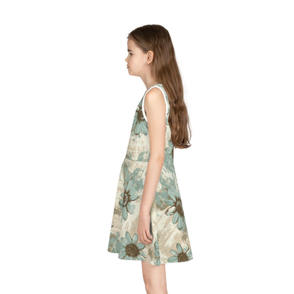 Rusty Teal Daisy Girls' Sleeveless Sundress