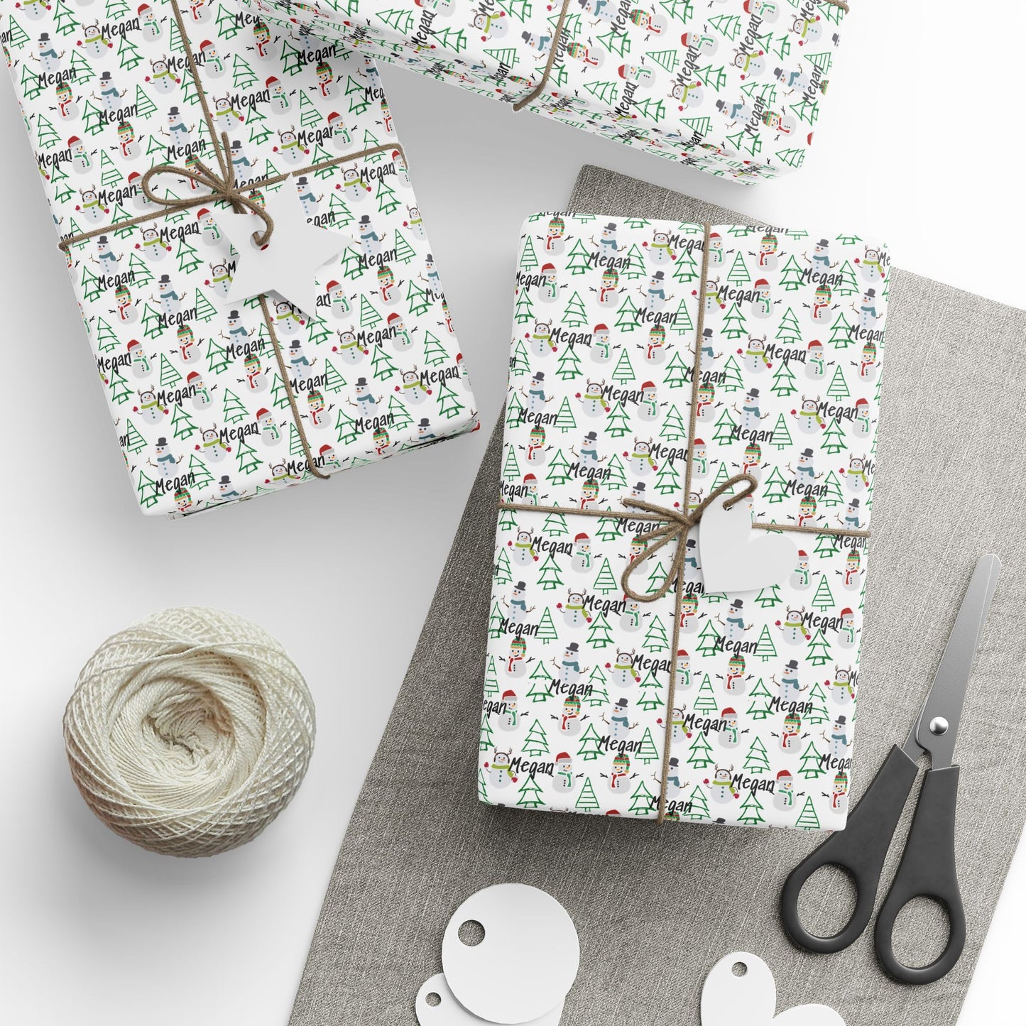 Custom Name Trees & Snowmen Wrapping Papers (Megan)
