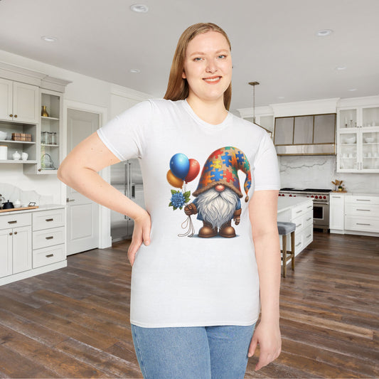 Autism Awarness Gnome w/Balloons Adult T-shirt