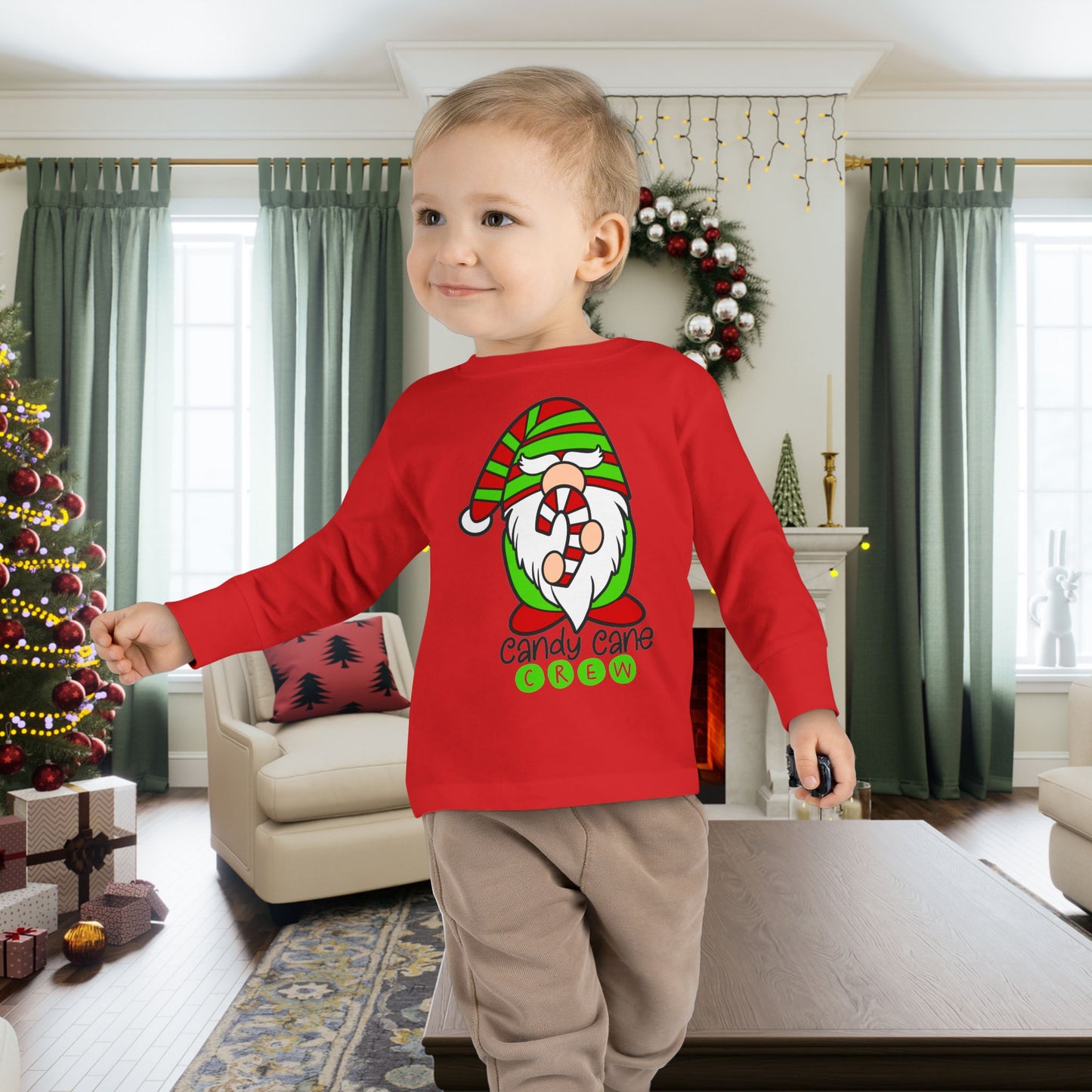 Candy Cane Crew Gnome Toddler Long Sleeve Tee