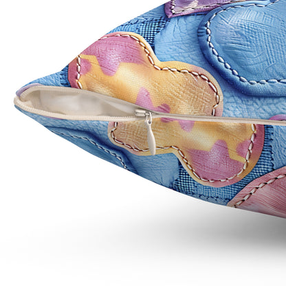 Color Pop Stitched Hearts Throw Pillow