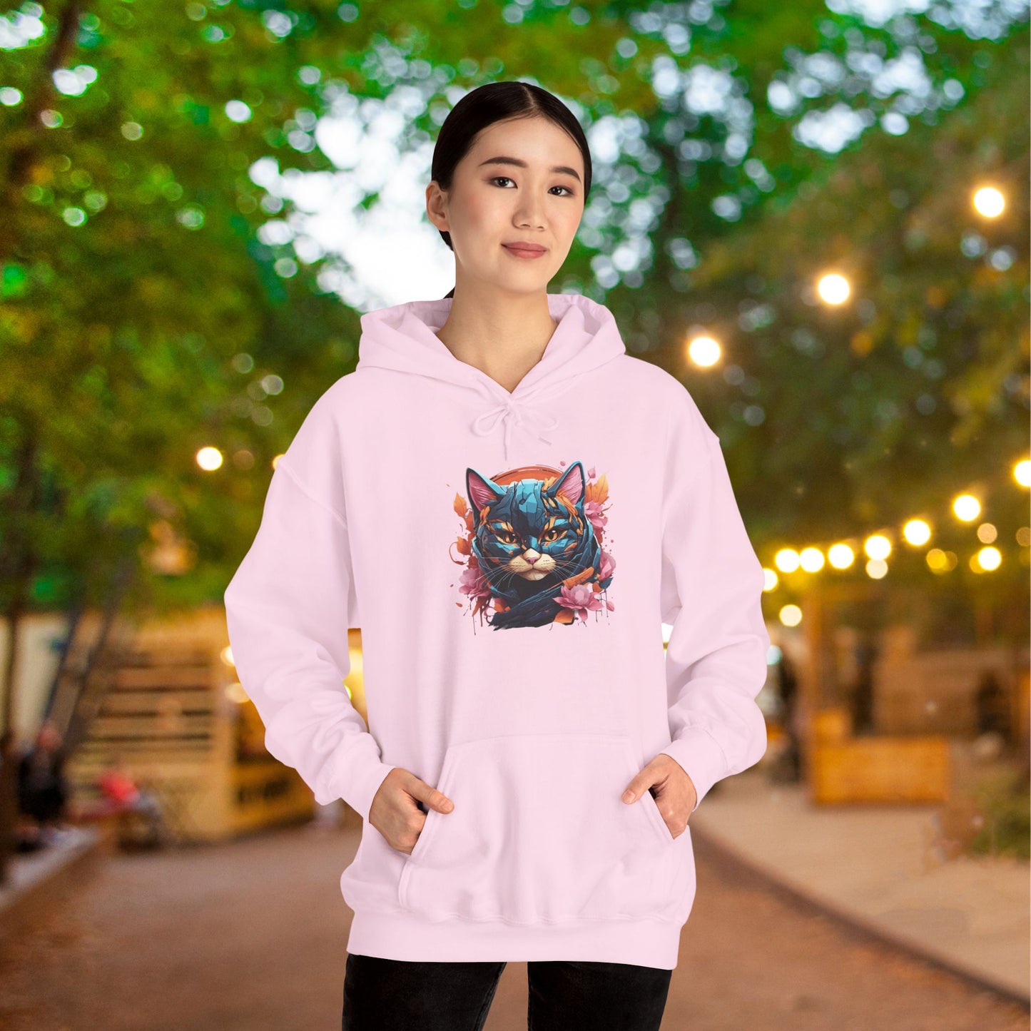 Adorable Kitty w/Flowers Heavy Blend™ Hooded Sweatshirt