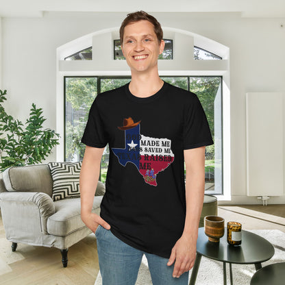 God Made Me Jesus Saved Me Texas Raised Me Adult T-shirt