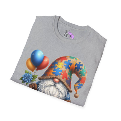 Autism Awarness Gnome w/Balloons Adult T-shirt
