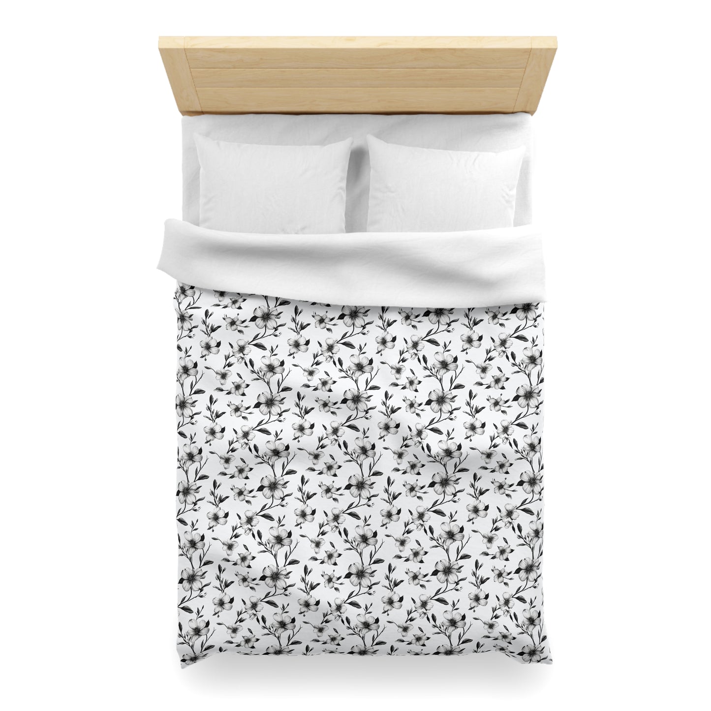 Black & White Five Petal Floral Duvet Bedding Set
