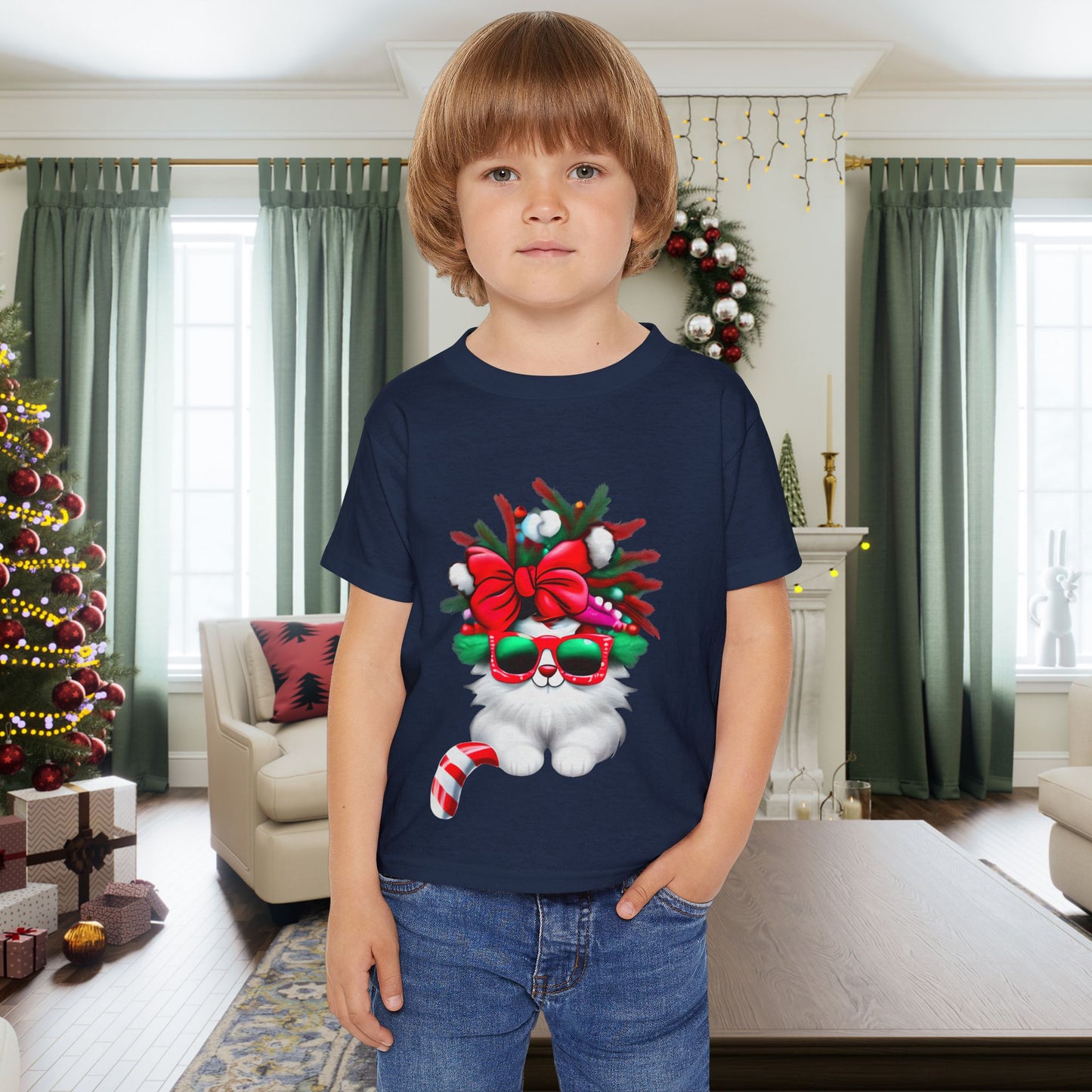 White Candy Cane Kitten Heavy Cotton™ Toddler T-shirt