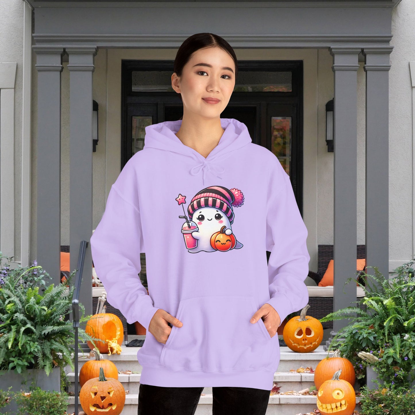 Cute Ghost w/Pumpkins Heavy Blend™ Hooded Sweatshirt