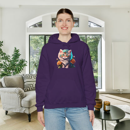 Cute Colorful Kitten in Flowers 3 Heavy Blend™ Hooded Sweatshirt