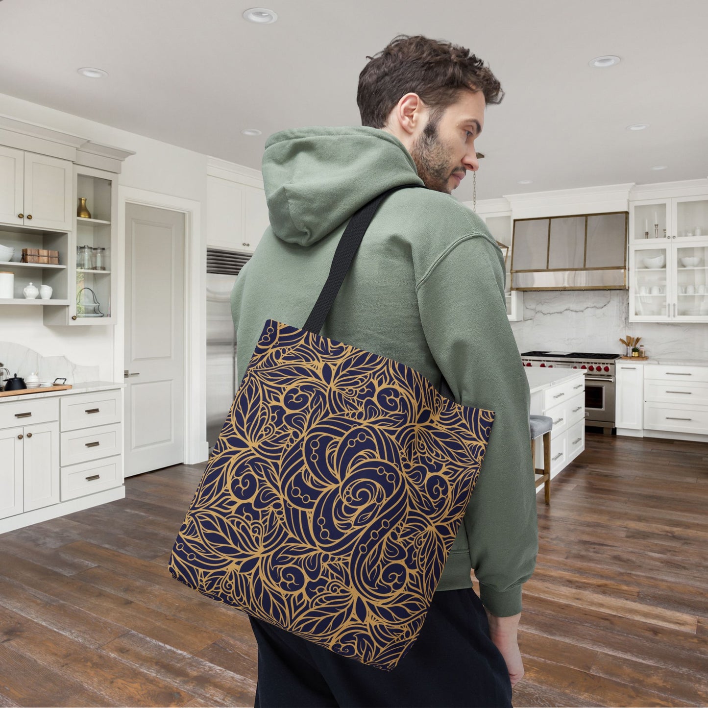 Golden Midnight Radiance Mandala Canvas Tote Bag