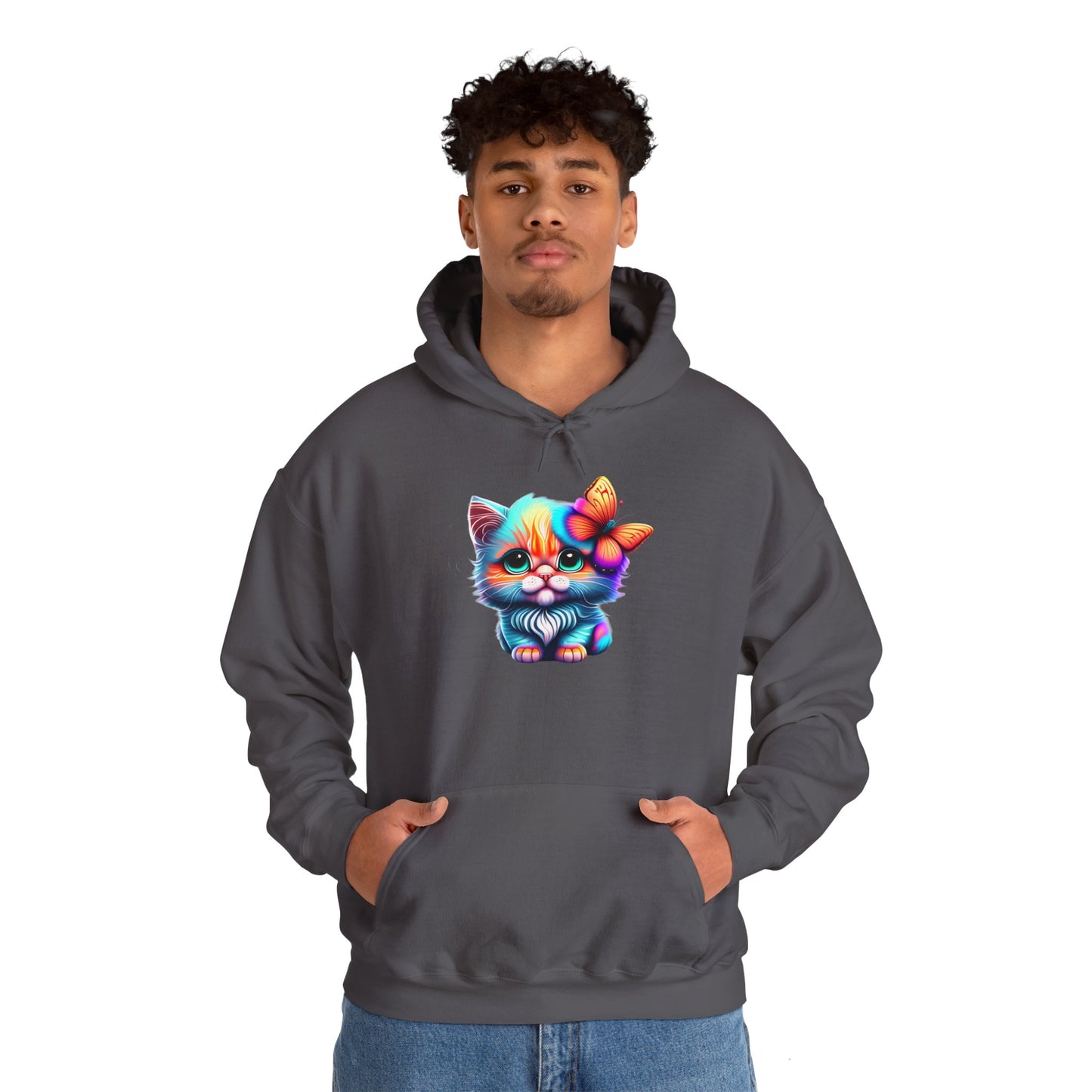 Cute Colorful Kitten w/Butterfly Heavy Blend™ Hooded Sweatshirt