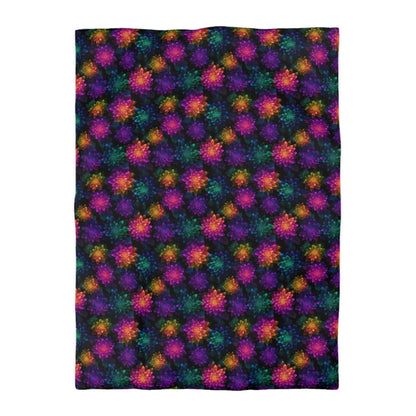 Neon Lotus Blooms Microfiber Duvet Cover