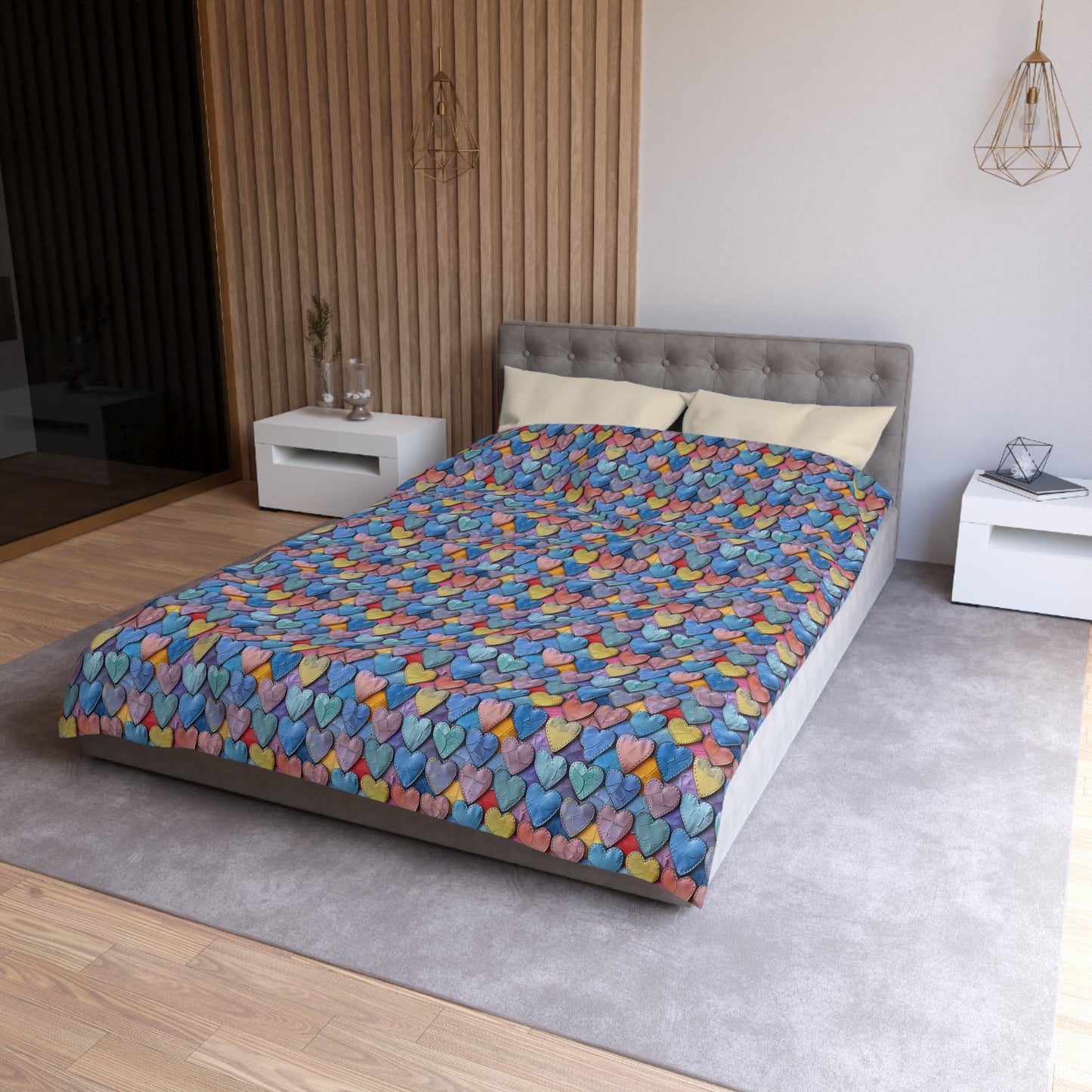 Color Pop Leather Hearts Microfiber Duvet Cover
