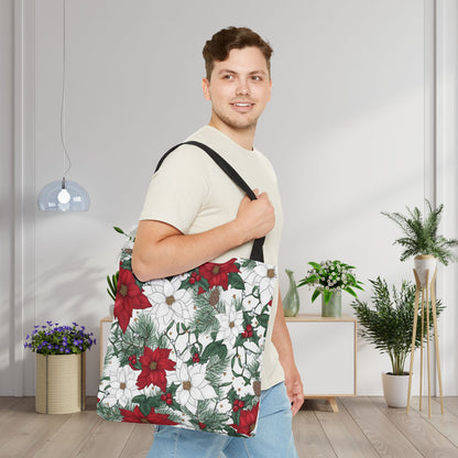 Winter Poinsettia Garden Canvas Tote Bag