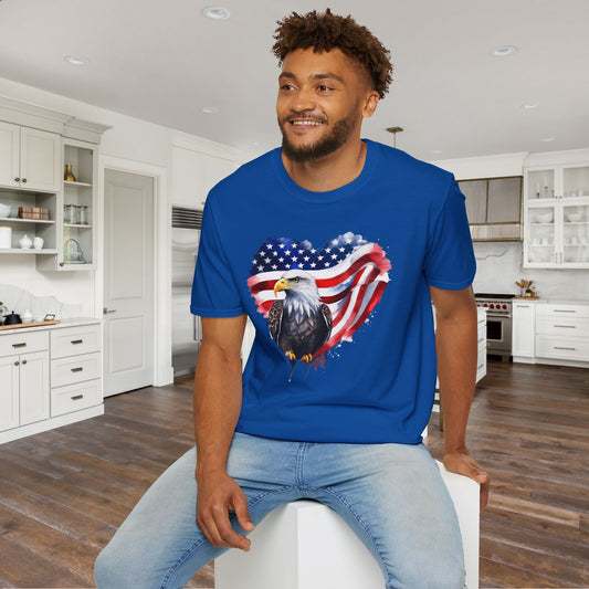American Flag Heart w/Eagle Adult T-shirt