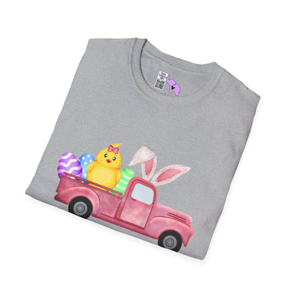 Easter Chick & Eggs In Vintage Truck Adult T-shirt