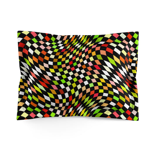 Warped Yellow/Green Checkered Microfiber Pillow Sham