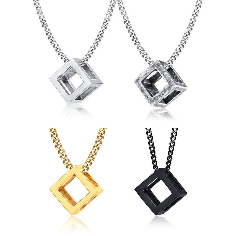 Hollowed Titanium Cube Necklace Gold/Silver/Black/Grey