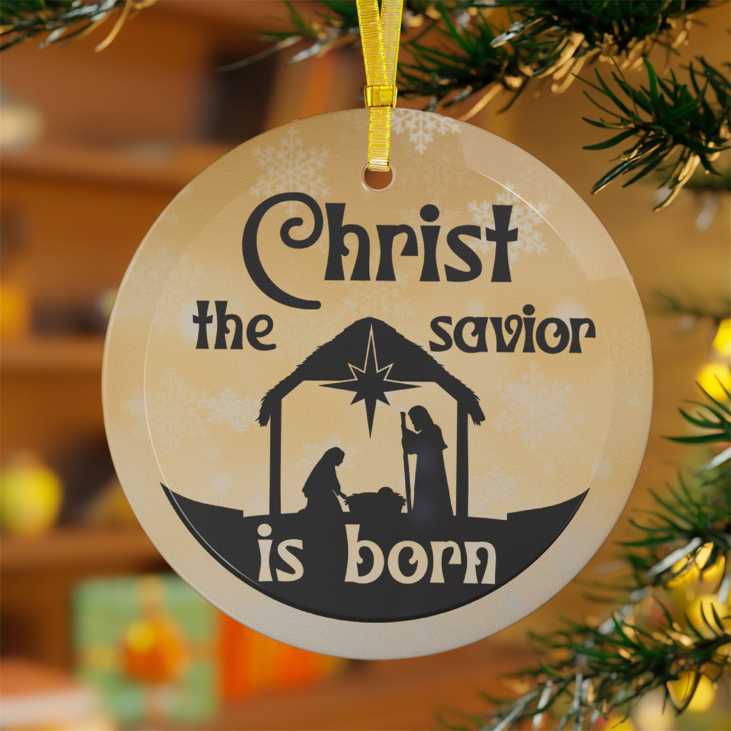 Christ The Savior Is Born Glass Ornament