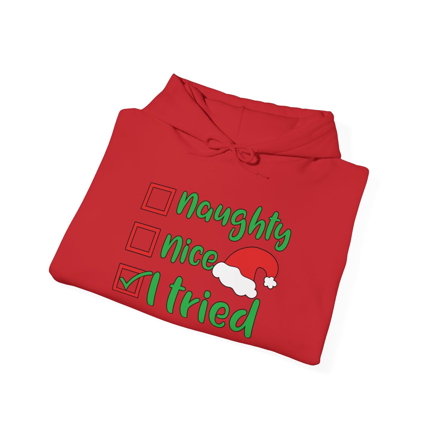 Naughty; Nice; I Tried Adult Heavy Blend™ Hooded Sweatshirt