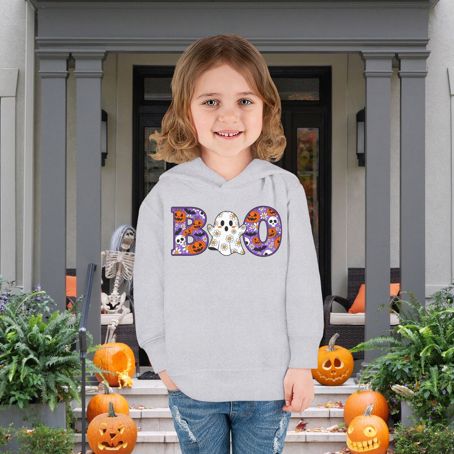 Cute Floral Boo w/Ghost Toddler Hoodie