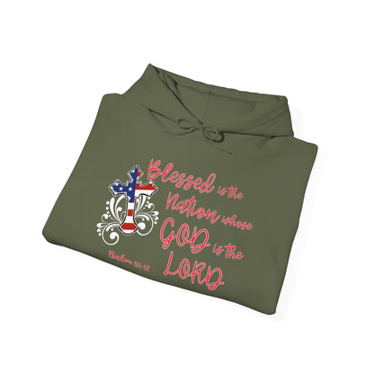 Blessed Is The Nation Whose God Is The Lord Heavy Blend™ Hooded Sweatshirt