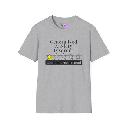 Geralized Anxiety Disorder 1 Star Would Not Recommend Adult T-shirt