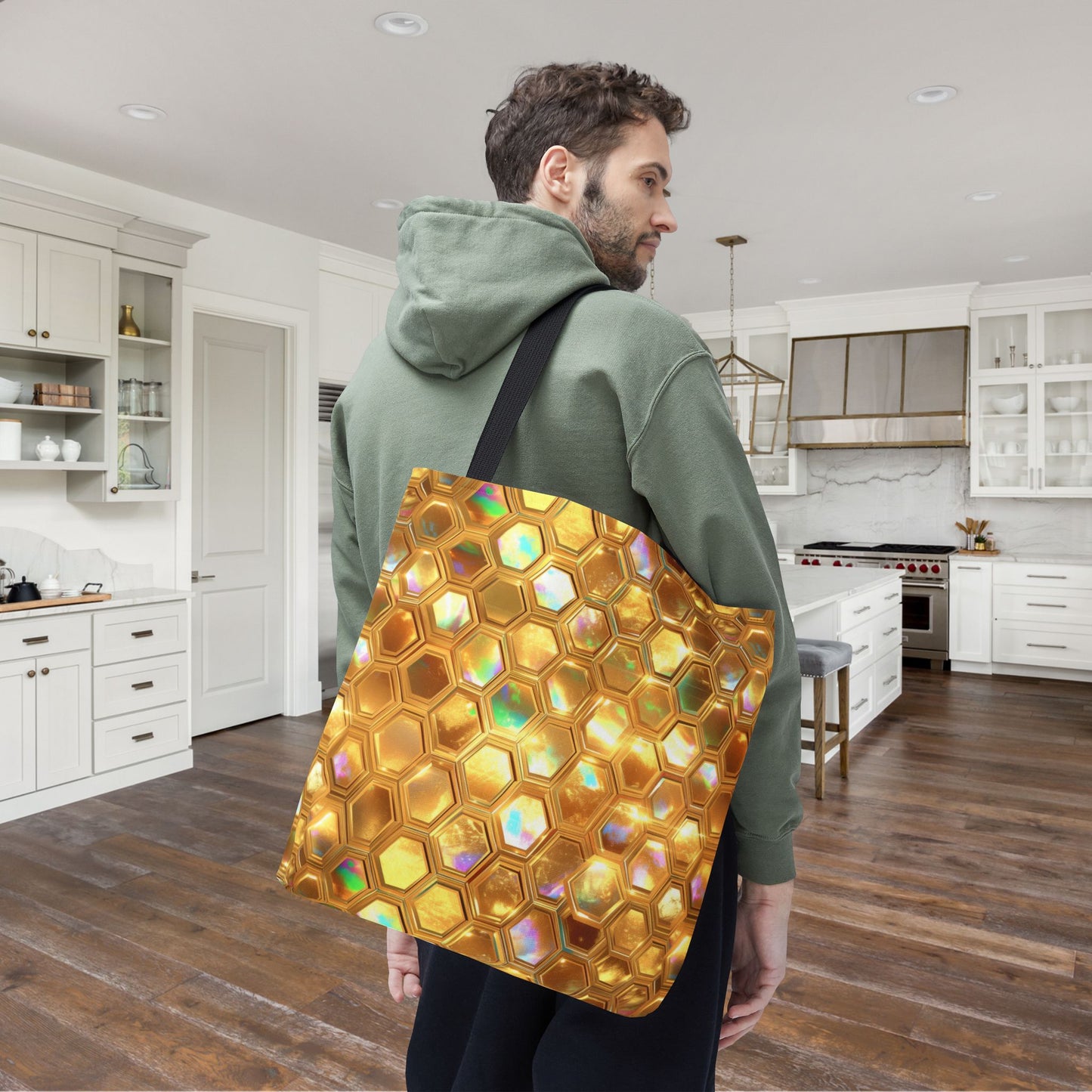 Golden Prism Grid Canvas Tote Bag