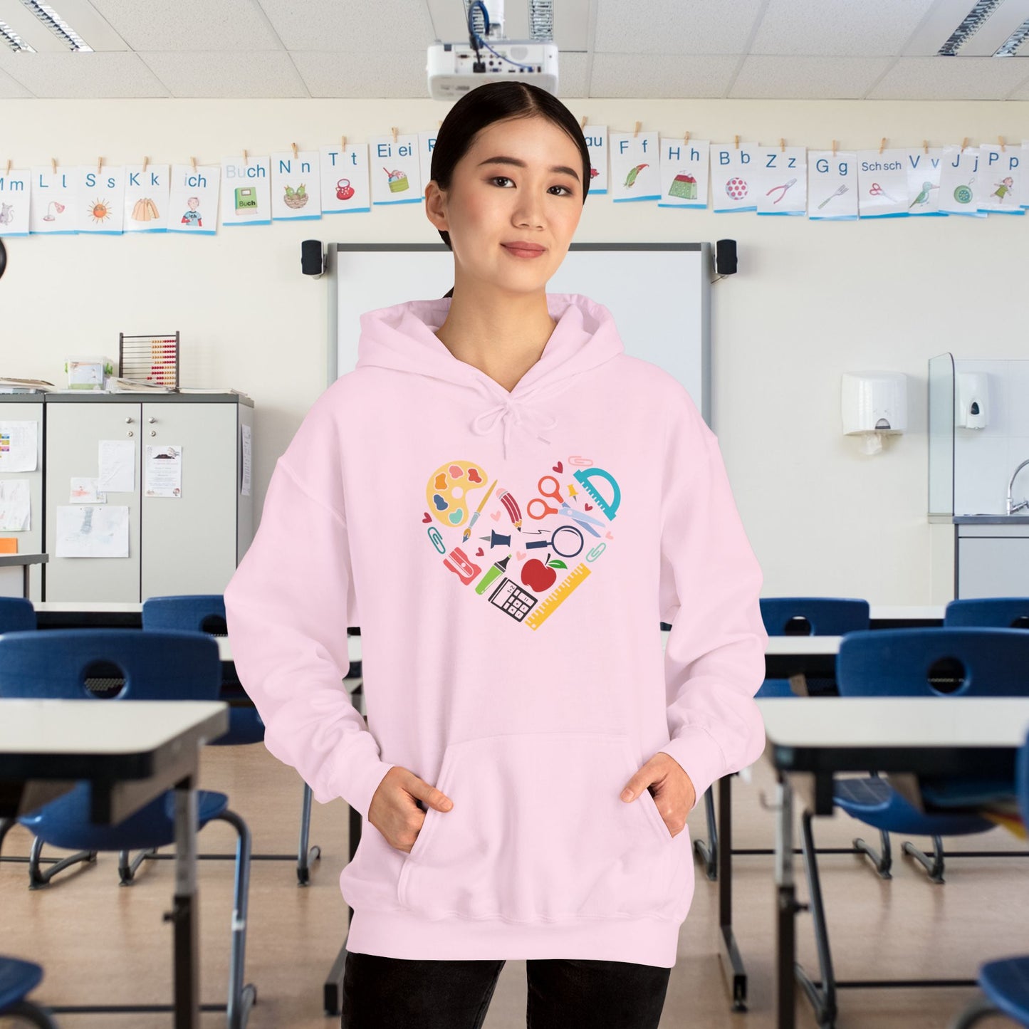 School Supply Heart Heavy Blend™ Hooded Sweatshirt