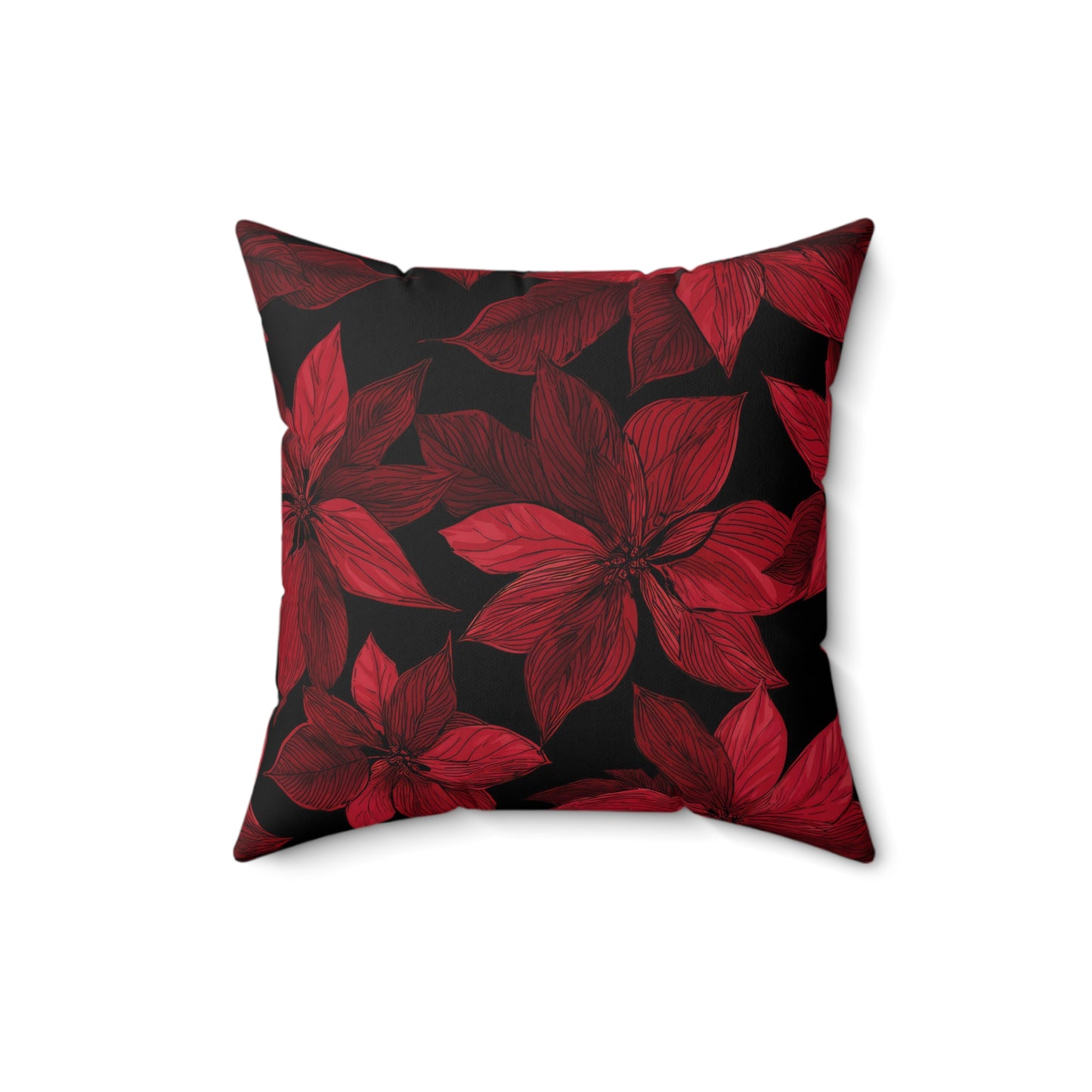 Midnight Poinsettia Garden Throw Pillow