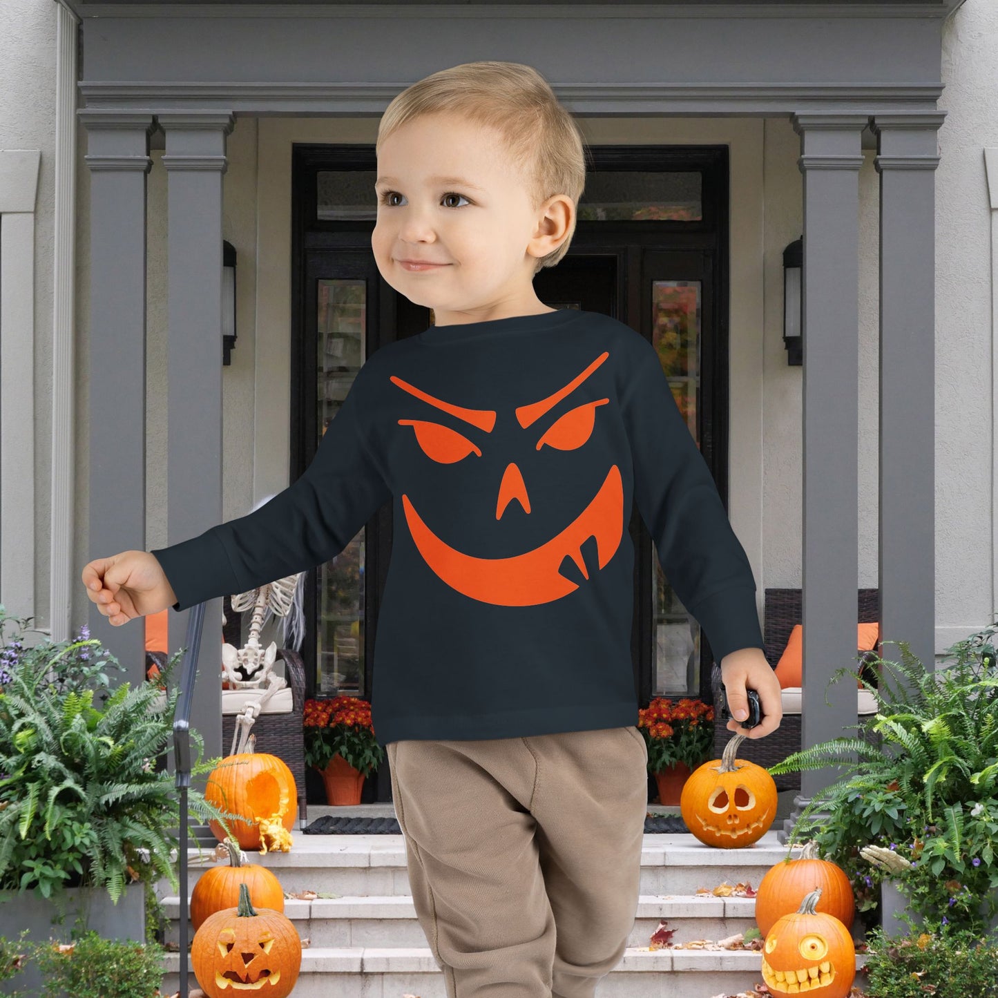 Goofy Grin Jack-O-Lantern Toddler Long Sleeve Tee
