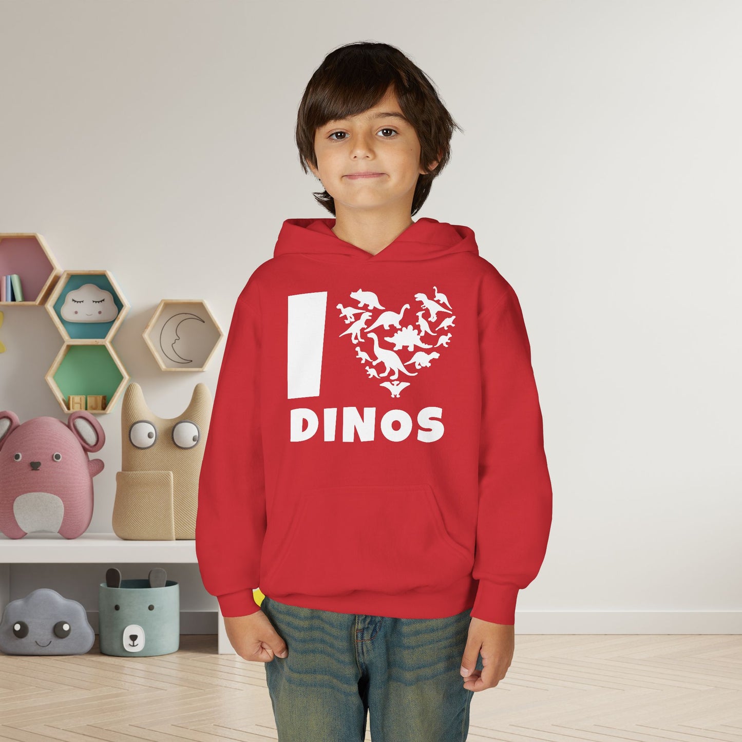 I Love Dinos (Dino Heart) Youth Heavy Blend Hoodie