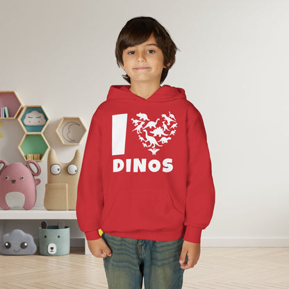 I Love Dinos (Dino Heart) Youth Heavy Blend Hoodie