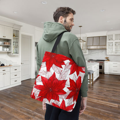 Crimson Poinsettia Sketch Canvas Tote Bag