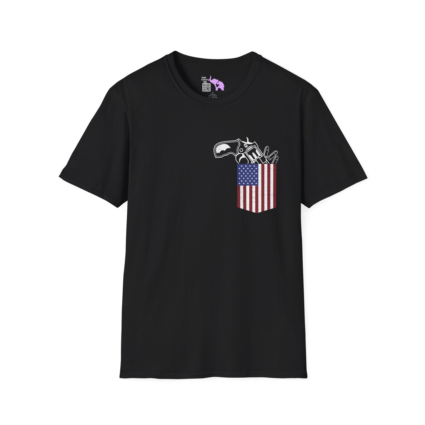 American Flag Pocket Gun Adult T-shirt