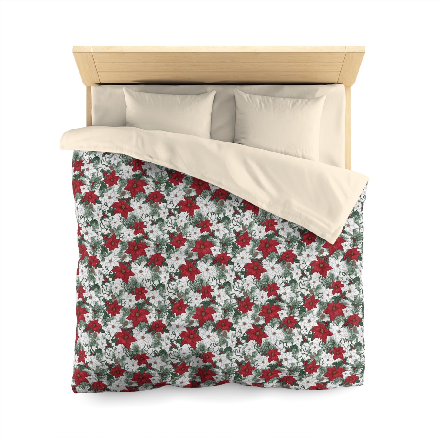 Winter Poinsettia Garden Microfiber Duvet Cover