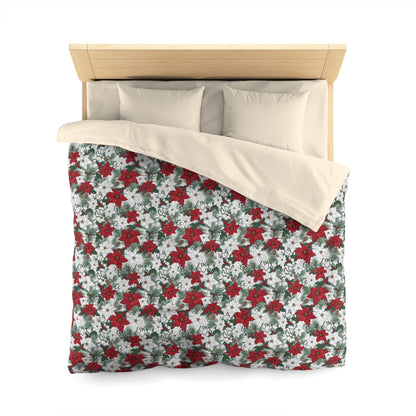 Winter Poinsettia Garden Microfiber Duvet Cover