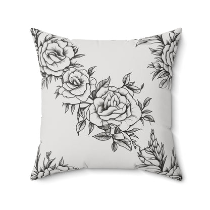 Midnight Rose Sketch Throw Pillow