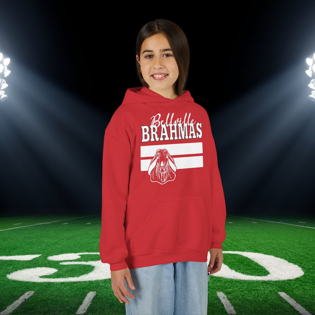 Ballville Brahmas w/Mascot & Stripes Youth Heavy Blend Hoodie