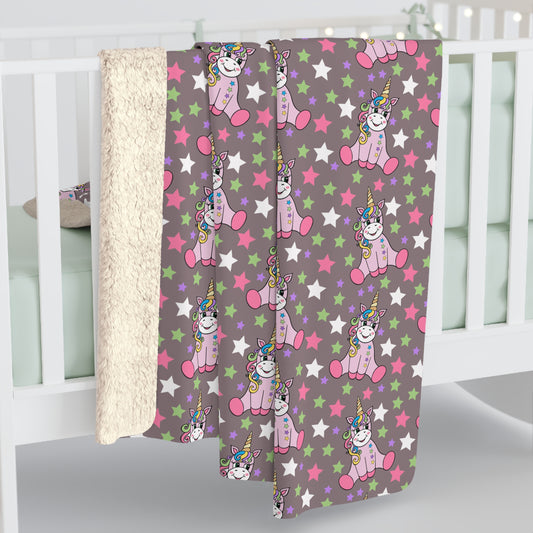 Unicorns on Brown Sherpa Fleece Blanket