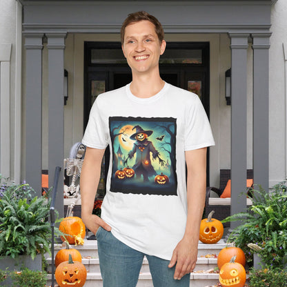 Halloween Scarecrow w/Pumpkins 3 Adult T-shirt