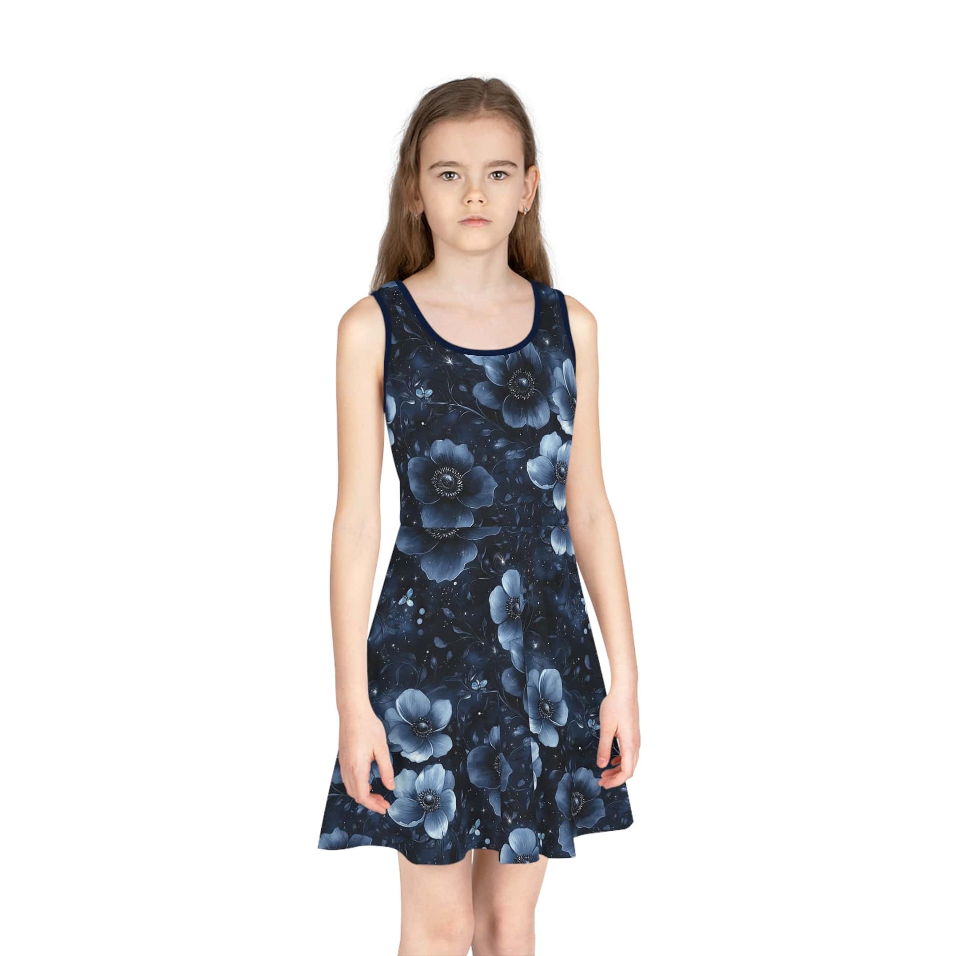 Midnight Blossoms Girls' Sleeveless Sundress