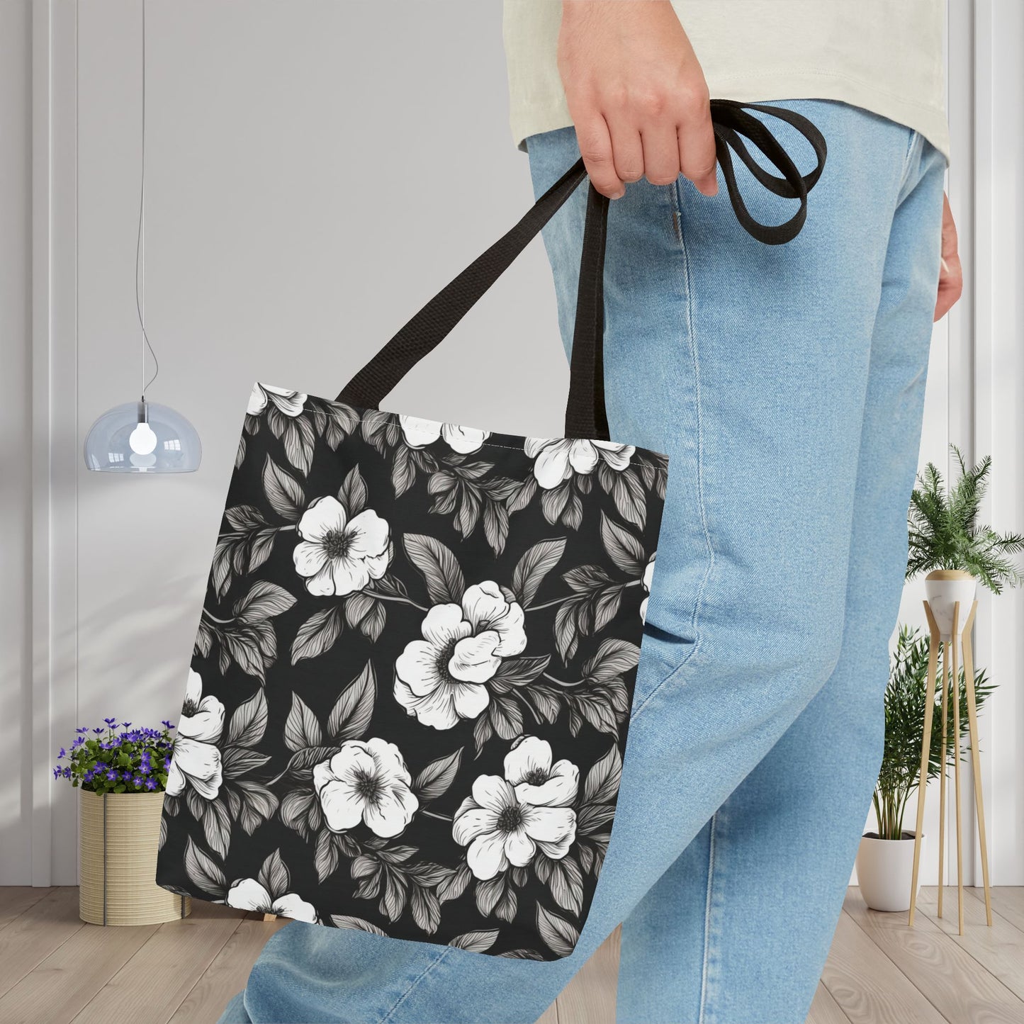 Black & White Daisies Canvas Tote Bag